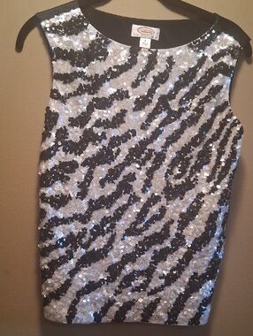 Talbots Black and Silver Sequin Zebra Shell Size 4